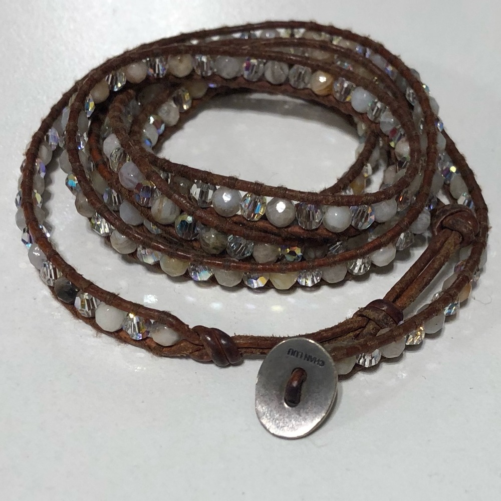 Chan Luu wrap bracelet brown and neutral crystals